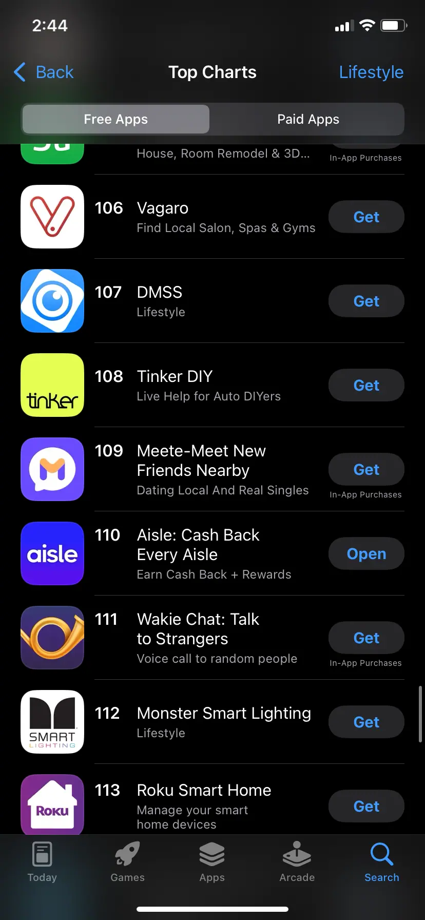 App Store chart -- Aisle at #110